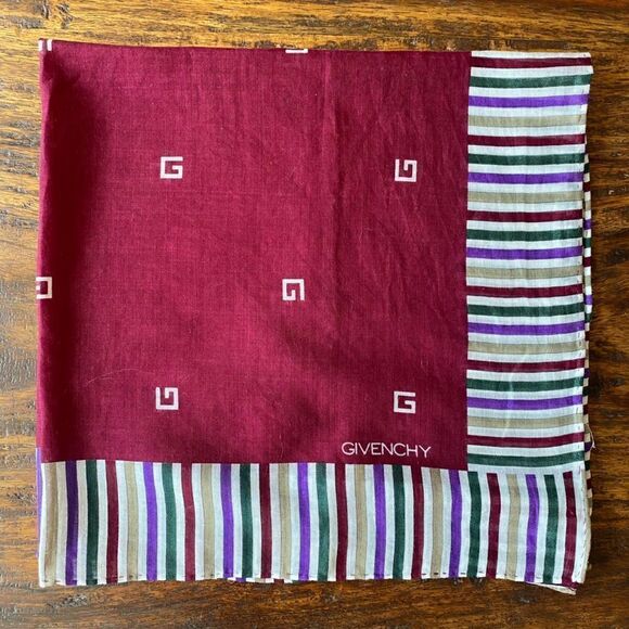 GIVENCHY Cranberry/Maroon Logo Scarf with Striped Border Edge. EUC! - Picture 2 of 6